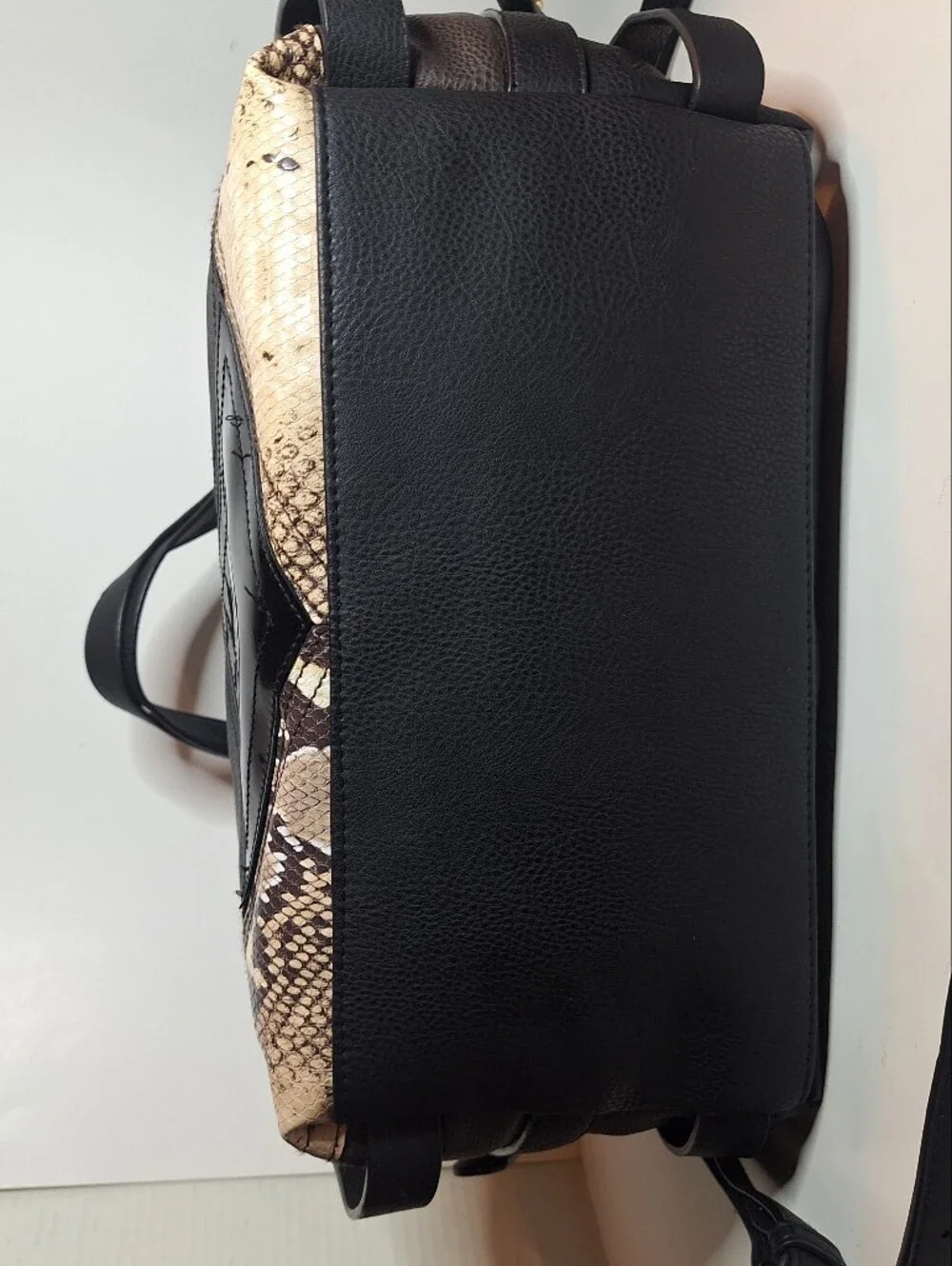 Big Buddha Patchwork XL Bag Faux Leather Matte & Paten Black w Snake Skin Tote